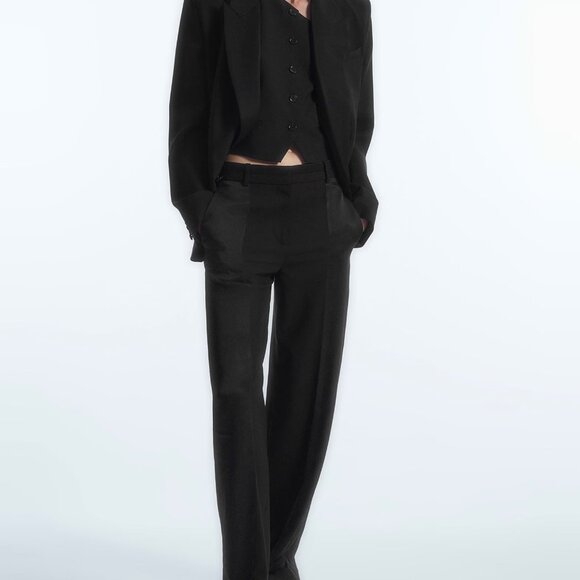 COS Pants Women's Size 12 Black Wide Leg Trouser 100% Wool Office Career Classic - Picture 2 of 16